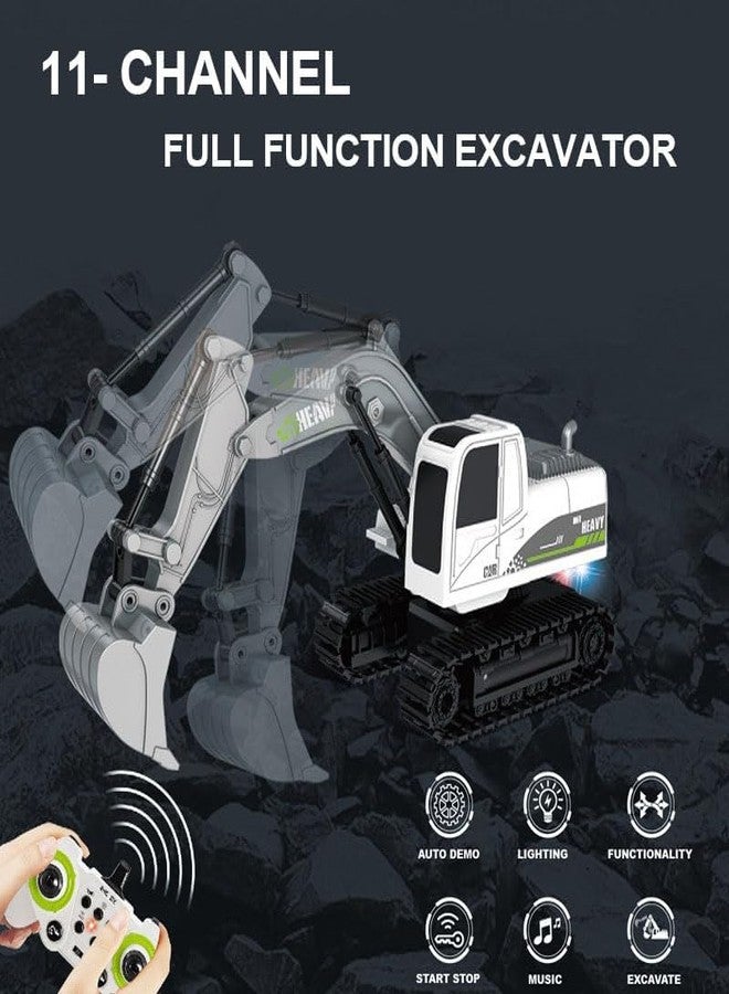 Bhavenu 2.4Ghz RC Excavators Toys for Boys 11 Channel Metal Shovel Remote Control Excavator with Music, 1:24 RC Construction Vehicles with Batteries, for Kids Boys Girls Age 4-7 8-12 Year Old - Image 2